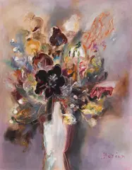 Lalele by Margareta Sterian, începutul anilor '40, ulei pe carton, sold Oct 2026