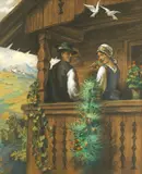 Couple on the Porch by Maksim Gaspari, 1930., oil on canvas, offered Oct 2026