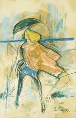 Lady in the Rain by Zlatko Prica, 1995., pastel on paper, sold Oct 2026