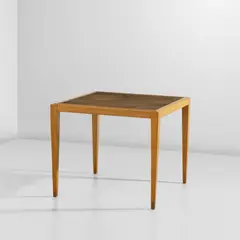 Table à jeux by Jean Royere, Chêne, cannage, verre, sold Oct 2026