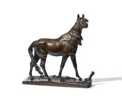 Cheval attaché à sa longe by Leon Bureau, Bronze patiné, sold Apr 2018
