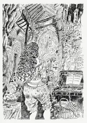 Joann SFAR by Joann Sfar, Encre de Chine sur papier pour la couverture du tome 6 de cette série à paraître en 2015 aux éditions Dargaud. Signé. En, sold May 2015