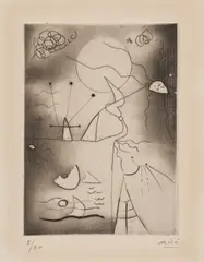 Paysage meurtrier (Murderous Landscape) (D. 30) by Joan Miró, 1938, Soft-ground etching, on Arches paper, with full margins, a rich impression, sold Oct 2026