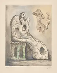 Seated Mother and Child (C. 588) by Henry Moore, 1980-81, Etching and aquatint with roulette in colors, on Arches paper, with full margins, sold Oct 2026