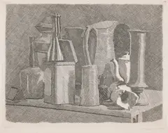 Grande natura morta con la caffettiera (Large Still Life with Coffee Pot) (V. 99, B. 112, C. 1933 1) by Giorgio Morandi, 1933, Etching, on Fabriano wove paper with Umbria Italia watermark, with full margins, a fine impression, sold Oct 2026
