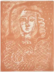 Buste au fond étoilé (Bust with Star Spangled Background) (M. 163, Bl. 594, R. 476) by Pablo Picasso, 1949, Lithograph in rose, on Arches paper, the full sheet, sold Oct 2026