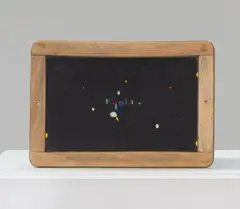 Les 3 soleils d'Arezzo by Philippe Favier, 1998, Gravure et collage sur ardoise d'écolier, sold Oct 2026
