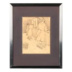Cleaning the Fish by Claude Howell, Ink on paper, sold Oct 2026