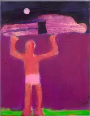 Man Lifting Man by Katherine Bradford, 2022, acrylic on canvas, sold Oct 2026