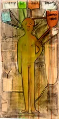 L’Homme de Bessines Recomposé by Fabrice Hyber, 2011, oil, charcoal, paper collage and Epoxy on canvas, offered Oct 2026