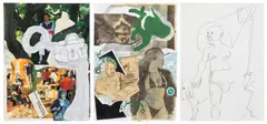 Three works: (i-iii) Untitled by John Bock, 1998, (i) paper collage and graphite on paper (ii) paper collage, acrylic, pen and graphite on paper (iii) graphite on paper, sold Oct 2026
