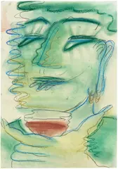 Drinker by Anastasia Bay, 2021, pastel and pen on paper, sold Oct 2026