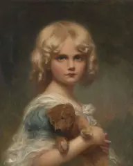 Blondinette" : portrait de jeune fille avec son ourson by Édouard Cabane, Huile sur toile (Toile d'origine),, sold Feb 2014