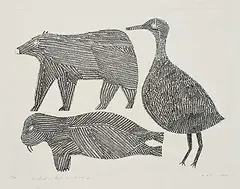 Bear, Walrus, Duck #39/40 by Timothy Ottochie, 1963, engraving on paper, sold Sep 2026