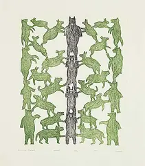 Animal Acrobats #28/50 by Jamasie Teevee, 1971, etching on paper, sold Sep 2026