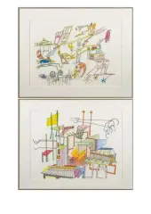 Suite de deux (2) dessins by Élise Cam, Encre (plume) et crayons de couleurs, sold Oct 2026