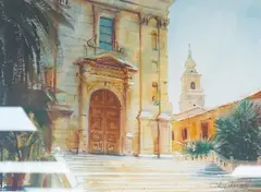 A Church Facade in Comiso by Alexander Creswell, watercolor, sold Oct 2026
