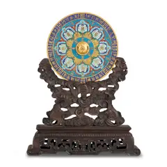 16.5cm diameter by A Chinese Cloisonne Enamel Mirror And A Zitan Stand, Qianlong Mark, Qing Dynasty, sold Oct 2026