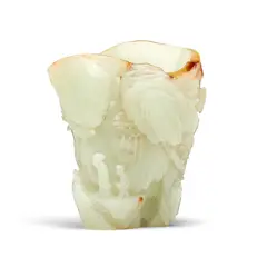 With a fitted zitan stand. by A Chinese White Jade Carved Brush Pot, Qianlong Mark, Qing Dynasty, sold Oct 2026
