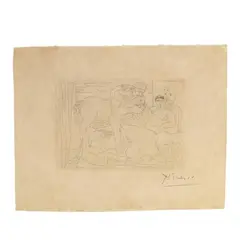 Le Repos du Sculpteur devant un Centaure et une Femme by Pablo Picasso, Etching on Montval laid paper, sold Oct 2026