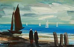 Watching the Boats by Markey Robinson, gouache on board, sold Oct 2026