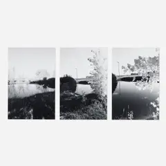 Listening to the River (triptych) by Robert Adams, 1994, vintage gelatin silver print, sold Oct 2026