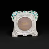 Arts & Crafts picture frame by attribution Kate Allen, silver, enamel, glass, velvet-covered wood, silk, sold Oct 2026
