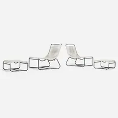 Sleigh lounge chairs model C-5720 and ottomans model C-5726, pair by Walter Lamb, Metal manufacturer's label to lower edge of each example 'Brown Jordan', sold Oct 2026