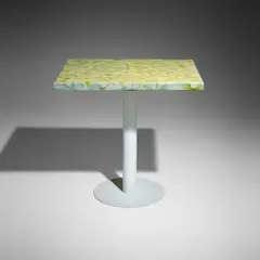 Cafe table for Le 68 Guy Martin, Paris by Peter Dayton, 2013, resin over silkscreen on plastic, enameled steel, sold Oct 2026