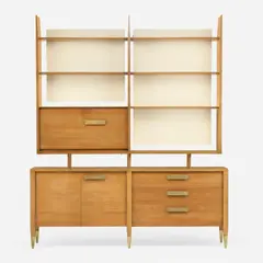 Display cabinet, model 2140 by Gio Ponti, 1957, Cabinet features three drawers, five fixed shelves, and three doors concealing one removable glass shelf and one adjusta, sold Oct 2026