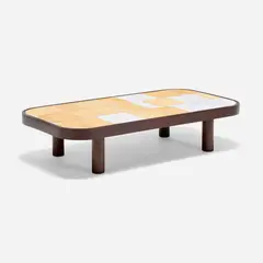 Shogun coffee table by Roger Capron, c. 1960, glazed stoneware, mahogany, sold Oct 2026