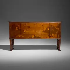 Rare cabinet by Tomaso Buzzi, c. 1930, Cabinet features ornately detailed marquetry depicting the entrance to the ‘Bosphorus Straits’, a variety of seafaring v, sold Oct 2026