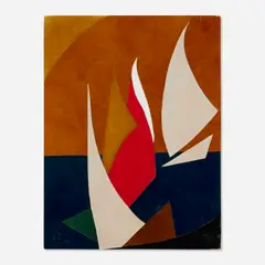 Sailboats by Frank Diaz Escalet, 1976, dyed and cut leather adhered to board, sold Oct 2026