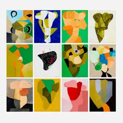 Twelve works from the Misturinhas series by Antonio Malta Campos, 2004-06, oil, graphite and collage on cardstock, sold Oct 2026