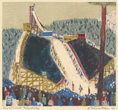 Holmenkolldag by Øistein Thurman, 1952, Tresnitt, sold Oct 2026