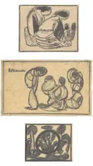Zwei Frauen / Figuren / Komposition by Adolf Hölzel, 3 Blatt: Kohle bzw. Grafit, jeweils auf Papier, sold Mar 2024