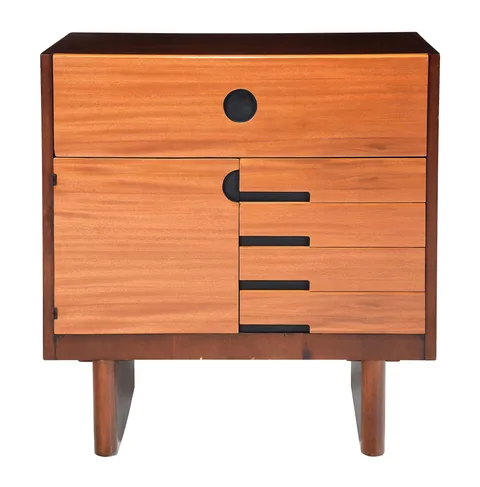 for Herman Miller Art Deco Mahogany Fall Front Desk by Gilbert Rohde, "GENUINE MAHOGANY" label to drawer interior, sold Oct 2026