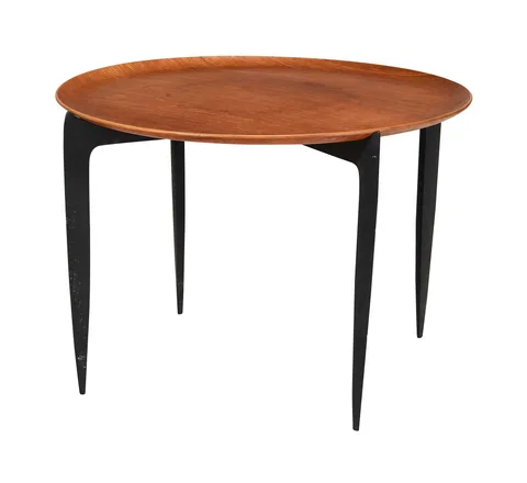 Mid Century Modern Tray Table by Fritz Hansen, round teak dished top, sold Oct 2026