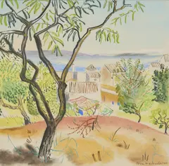 LAGOS BAY, ALGARVE, 1958 by Joan Warburton, pastel on paper, sold Oct 2026
