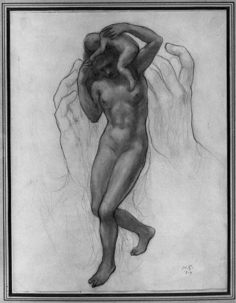Kahlil Gibran, Hands, Female, Nude, Baby