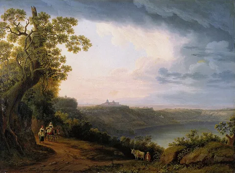 Jacob Philipp Hackert, View of Lake Albano with Castel Gandolfo