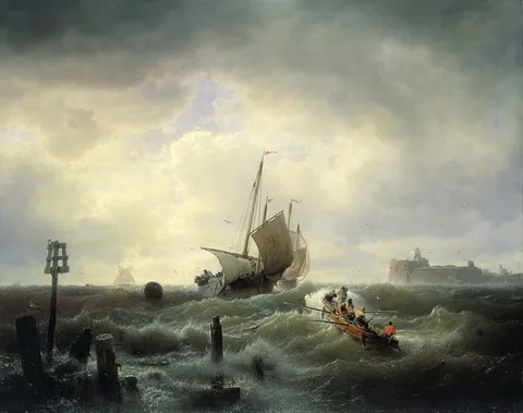 Andreas Achenbach, The Entrance to the Harbour at Hellevoetsluys