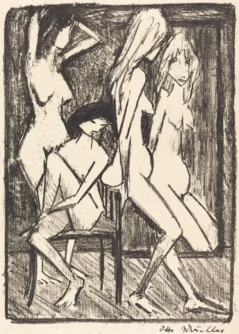 Otto Mueller, Three Girls in front of a Mirror (Drei Madchen vor dem Speigel)
