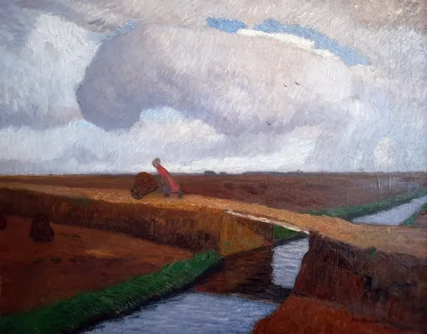 Otto Modersohn, Autumn landscape at the North Sea coast with canal