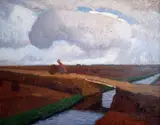 Otto Modersohn, Autumn landscape at the North Sea coast with canal