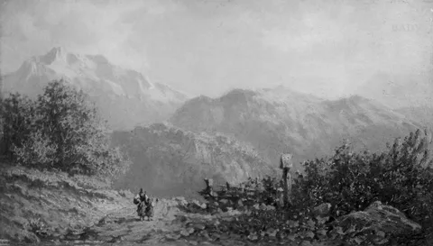 Carl Spitzweg, Mountain-landscape with two girls