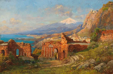 Carl Wuttke, View from the ancient theater in Taormina to Mount Etna