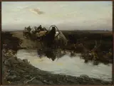 Alfred Wierusz-Kowalski, Peasant carts before the puddle (detail).