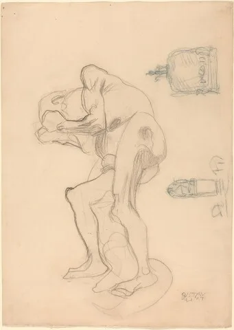 Gustav Klimt, Study of a Nude Old Woman Clenching Her Fists, and Two Decorative Objects