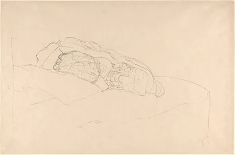 Gustav Klimt, Curled up Girl on Bed